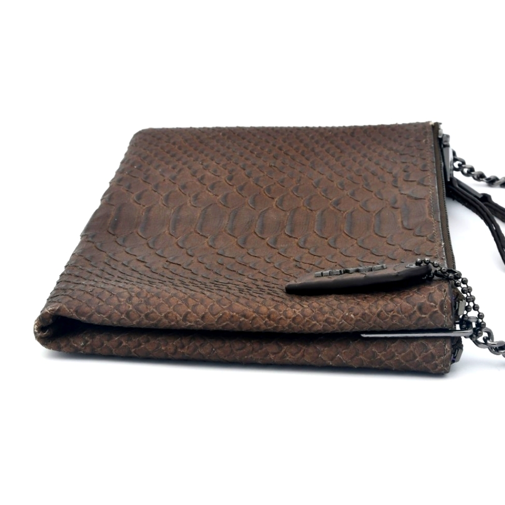 COACH Brown Python-Embossed Chain Shoulder Bag - Picture 6 of 11